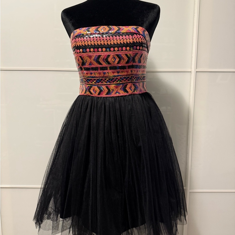 ModCloth Minuet Aztec Sequin Black Dress